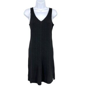 Halogen Black Ribbed Knit V-Neck Sleeveless A-Line Dress Size XS NWOT